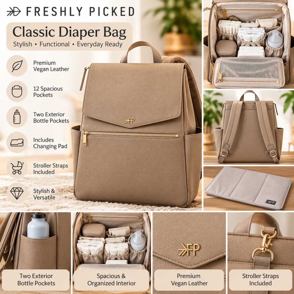 Freshly Picked Classic Diaper Bag Best Vegan Leather