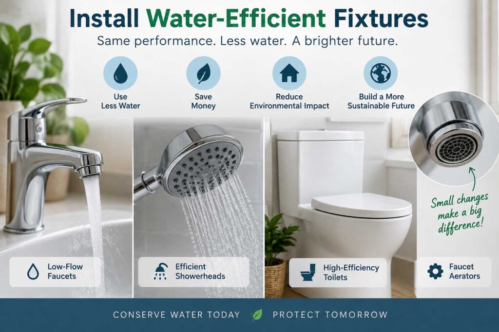 techniques to preserve water Water-Efficient Fixtures Infographic