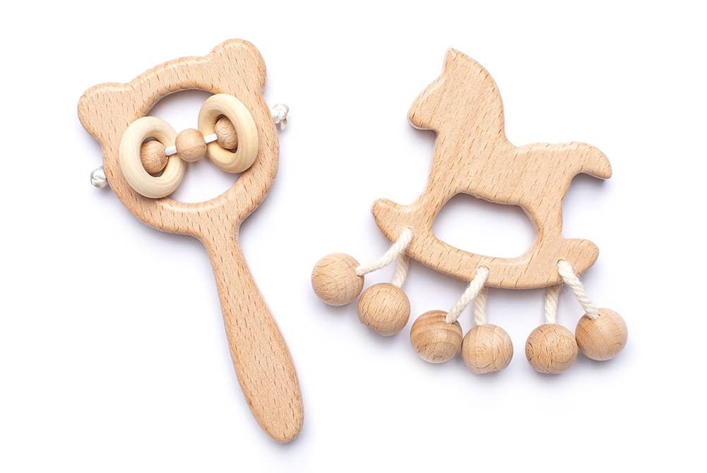 Baby wooden ring rattle